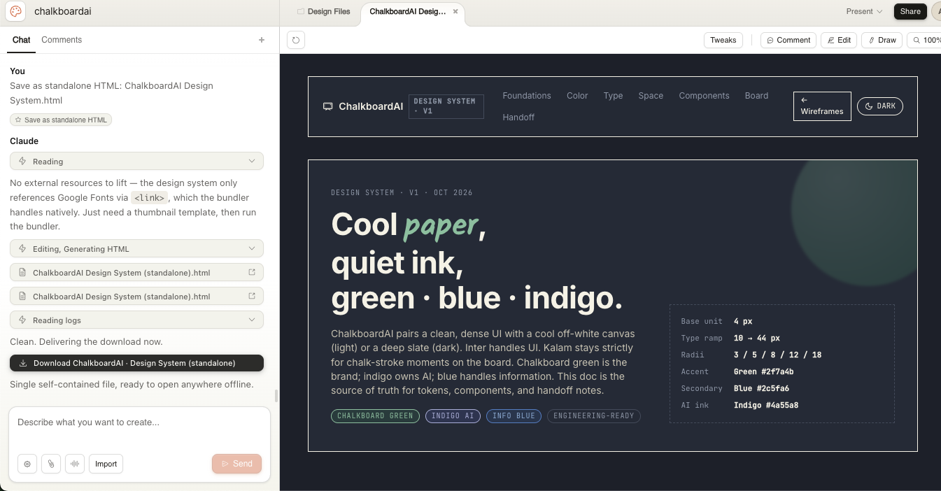 ChalkboardAI design system dark mode