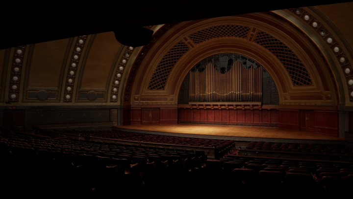 3D rendered Hill Auditorium in mixed reality, the student's virtual environment
